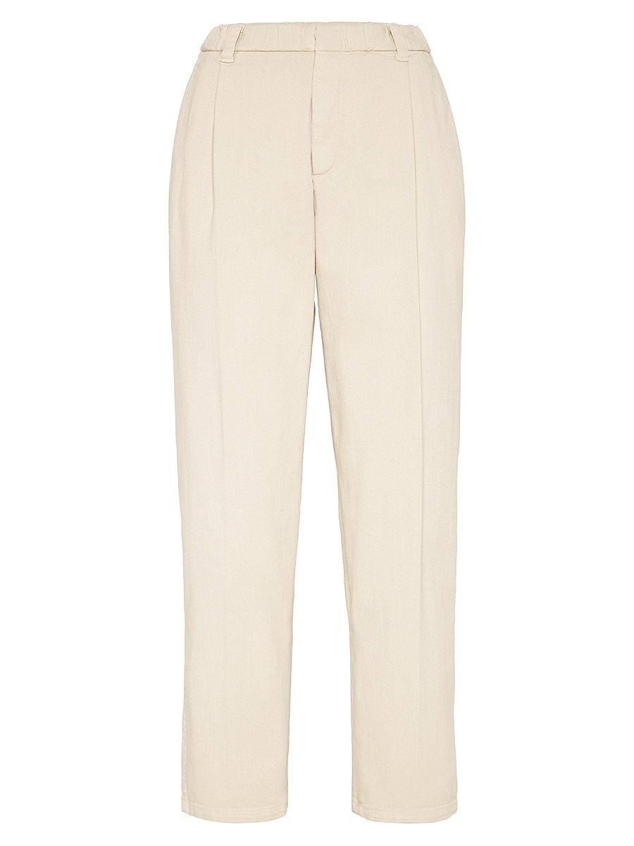 Women's Stretch Dyed Denim Baggy Trousers - Cool Beige - Size 14