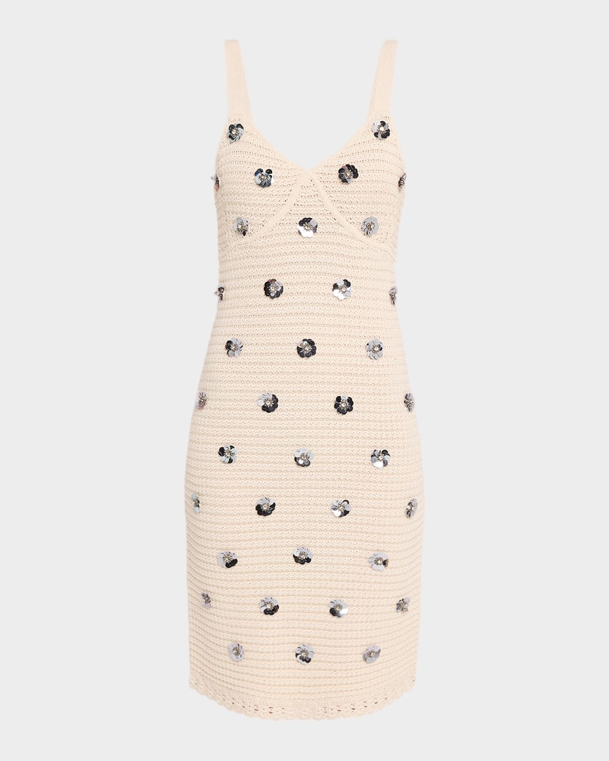 Yoko Flower Sequined Crochet Knee-Length Dress