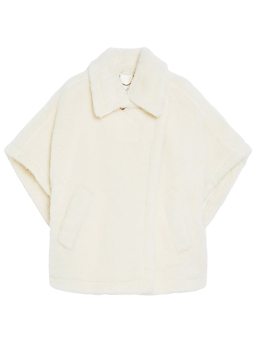 Women's Cape in Alpaca and Wool Teddy Fabric - Optical White