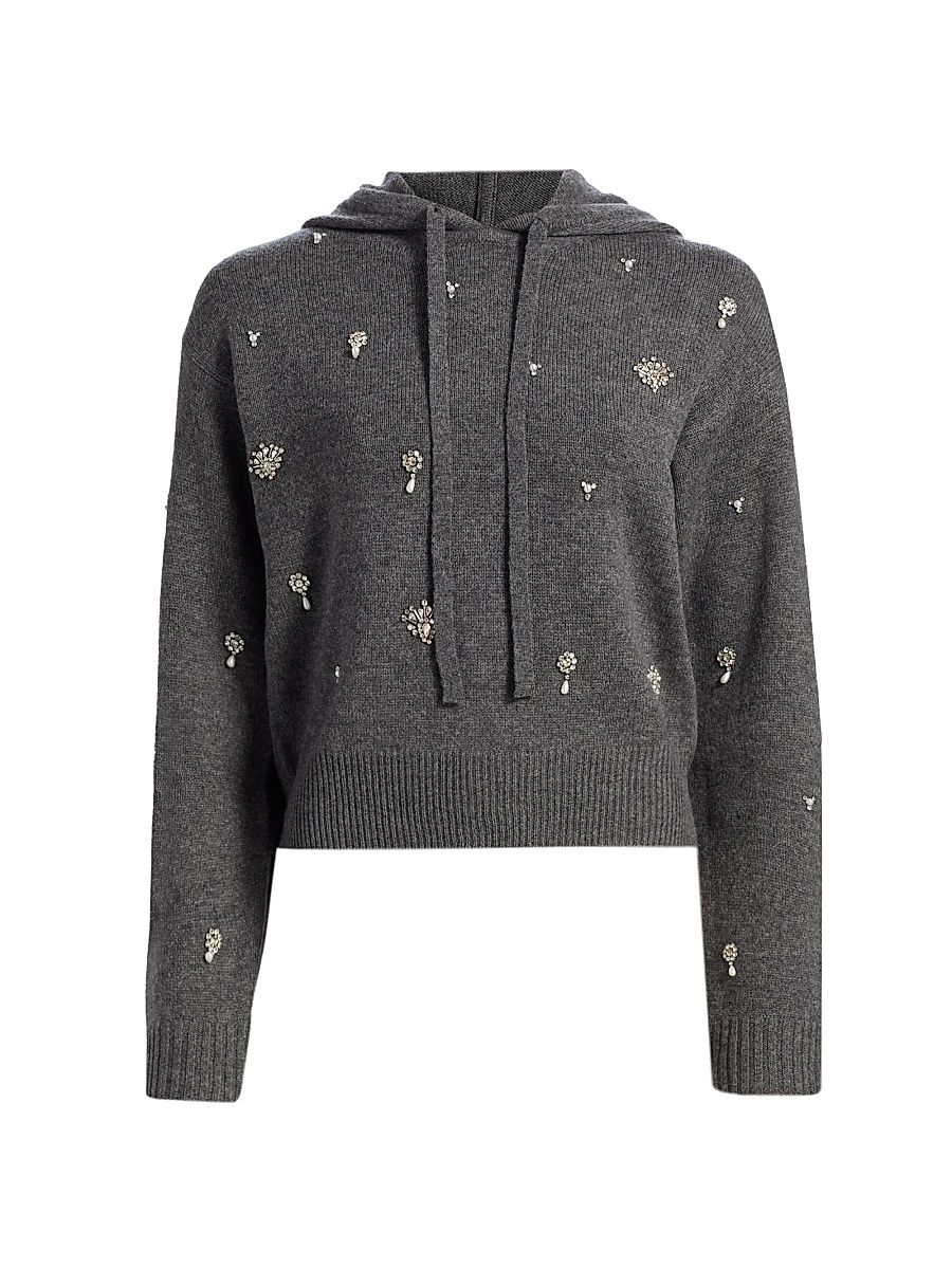 Women's Karmen Crystal-Embellished Wool-Blend Hooded Top - Charcoal Grey - Size XS