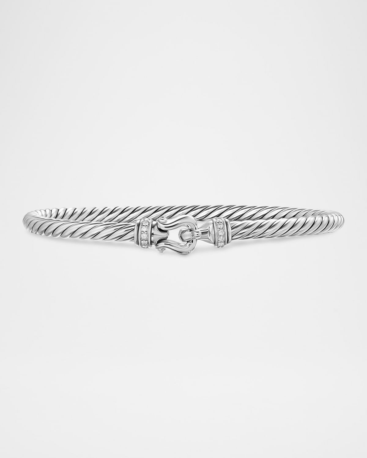 Cable Flex Buckle Bracelet with Pave Diamonds in Sterling Silver, 4mm