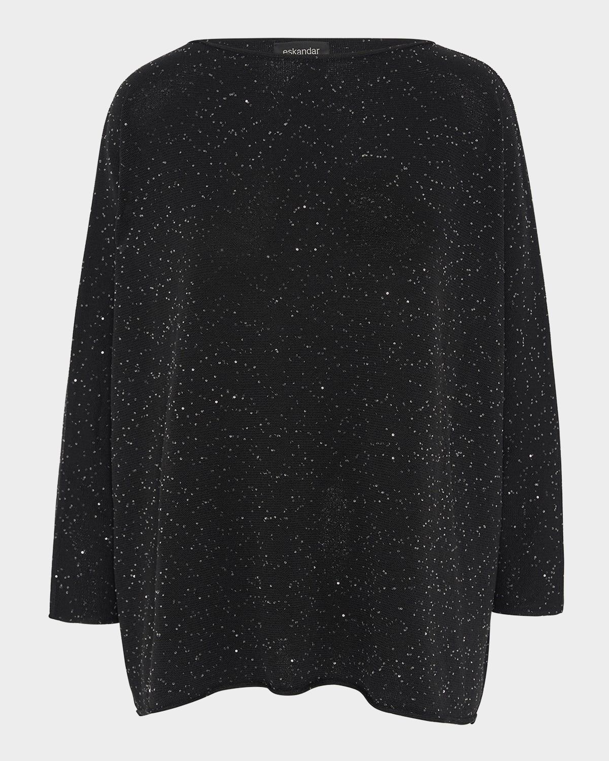 Slim Sleeve Sideways Knitted Sweater (Mid Plus Length)