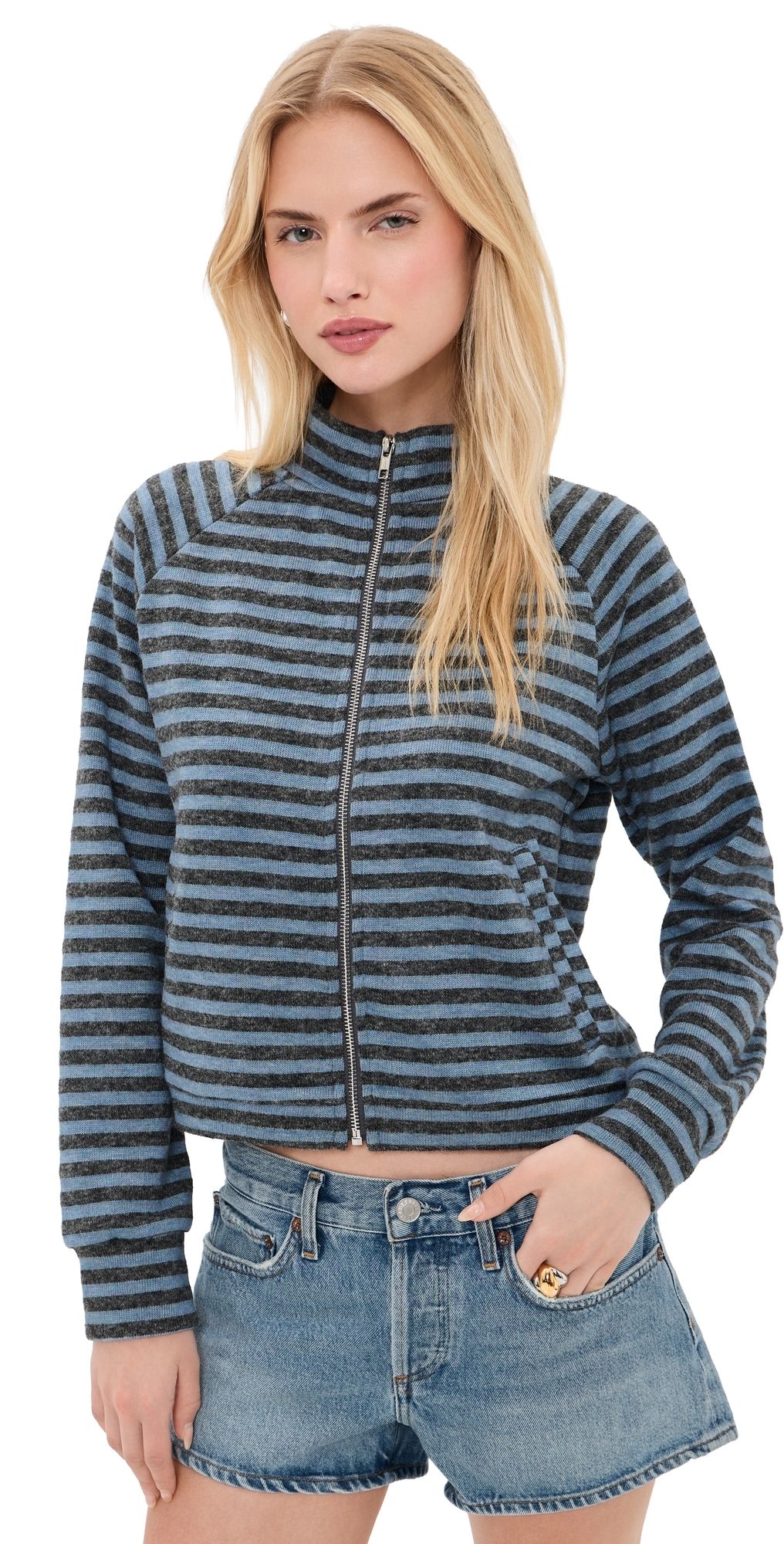 Lioness Bloom Knit Jacket Grey/Blue Stripe XL