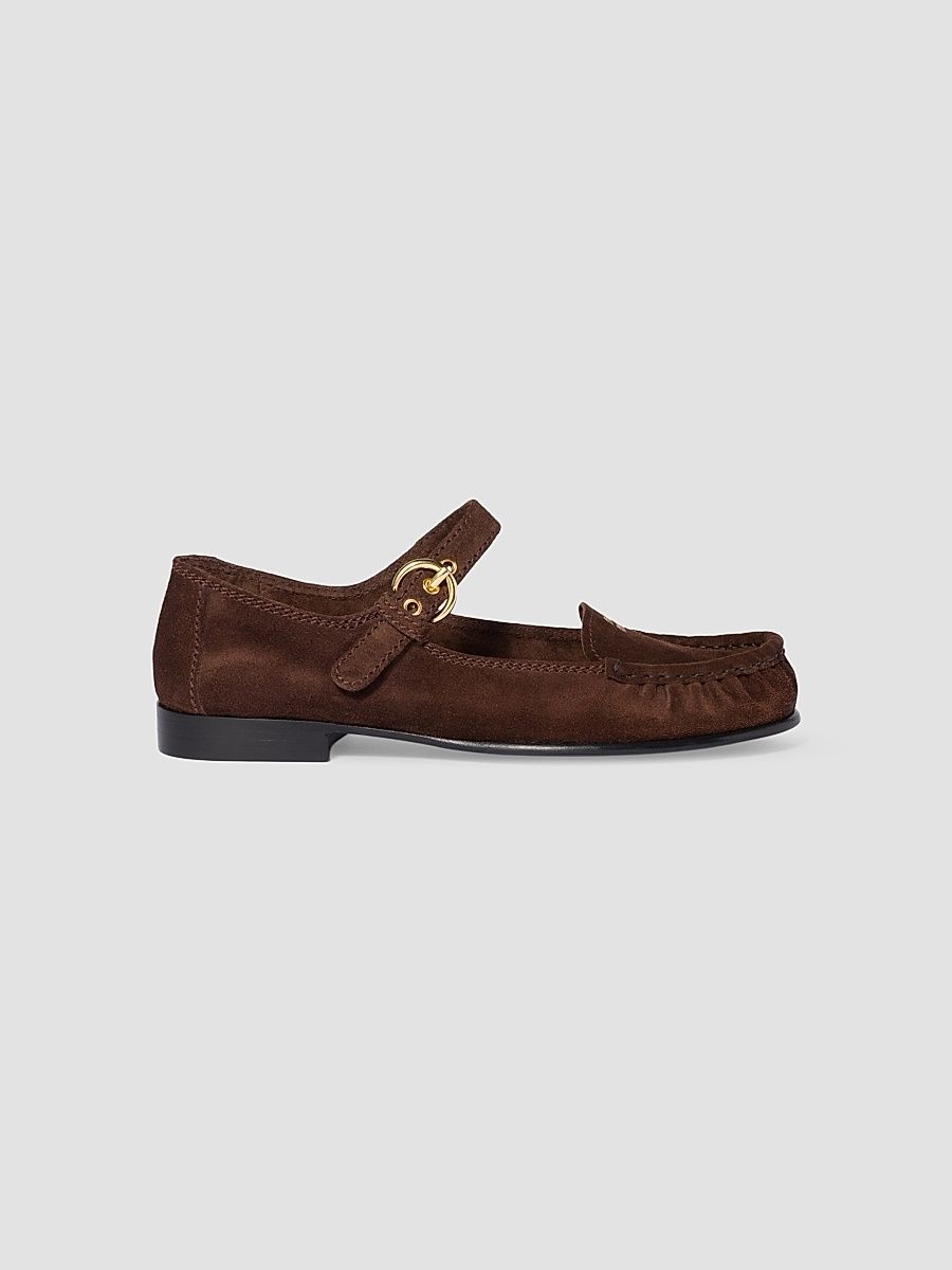 Women's Suede Loafers with Buckle - Brown - Size 10.5