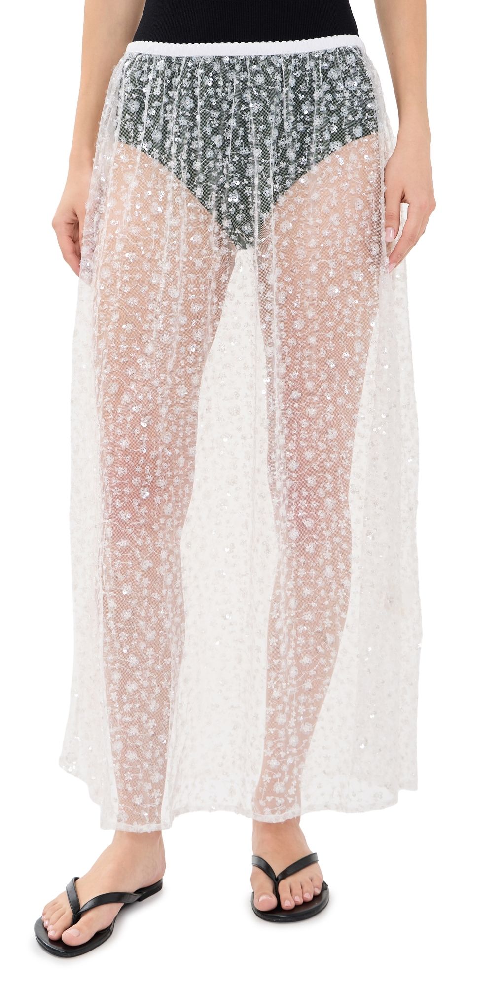 VRG GRL Daisy Sequin Maxi Skirt White XS
