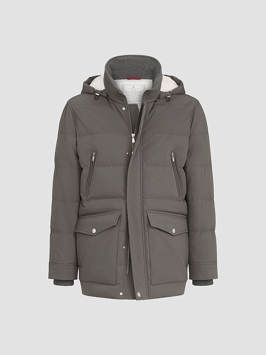 Men's Stretch Bonded Nylon Down Parka with Detachable Hood - Lead - Size XXXL