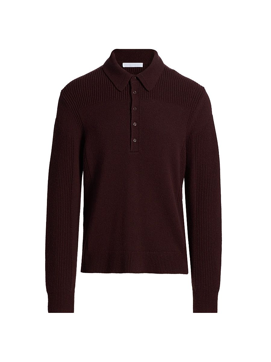 Men's Block Polo Sweater - Dark Burgundy - Size Large