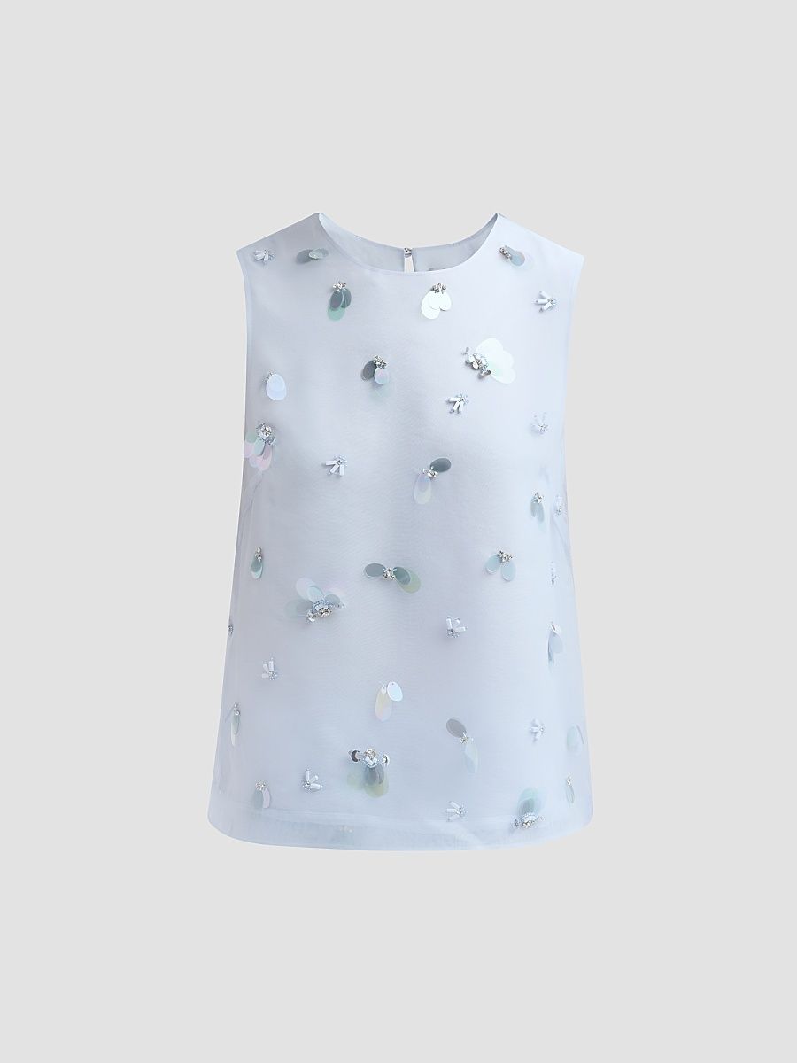 Women's Celia Embellished Silk Top - Periwinkle Sky - Size XL