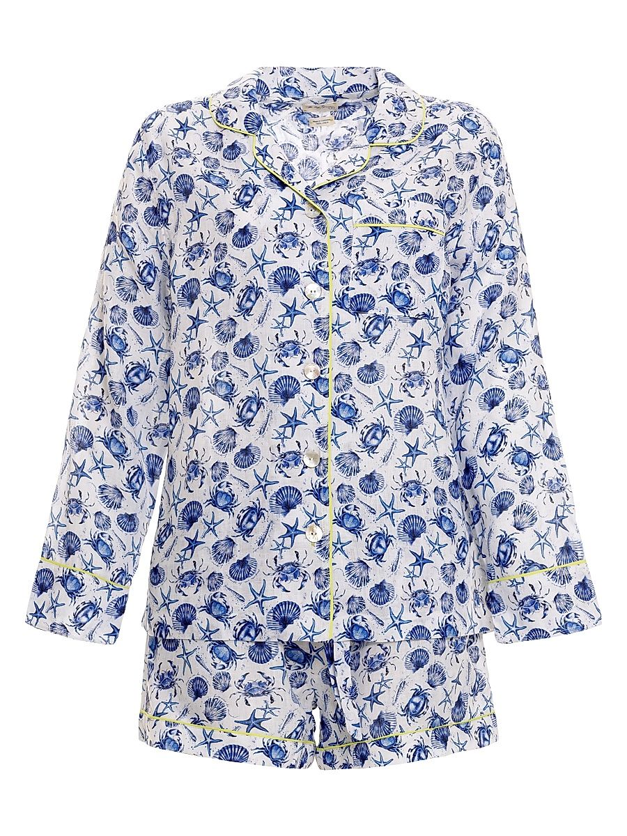 Women's Blue Serenity Vera Ecru Seashells By The Seashore 2-Piece Pajama Set - White - Size Medium