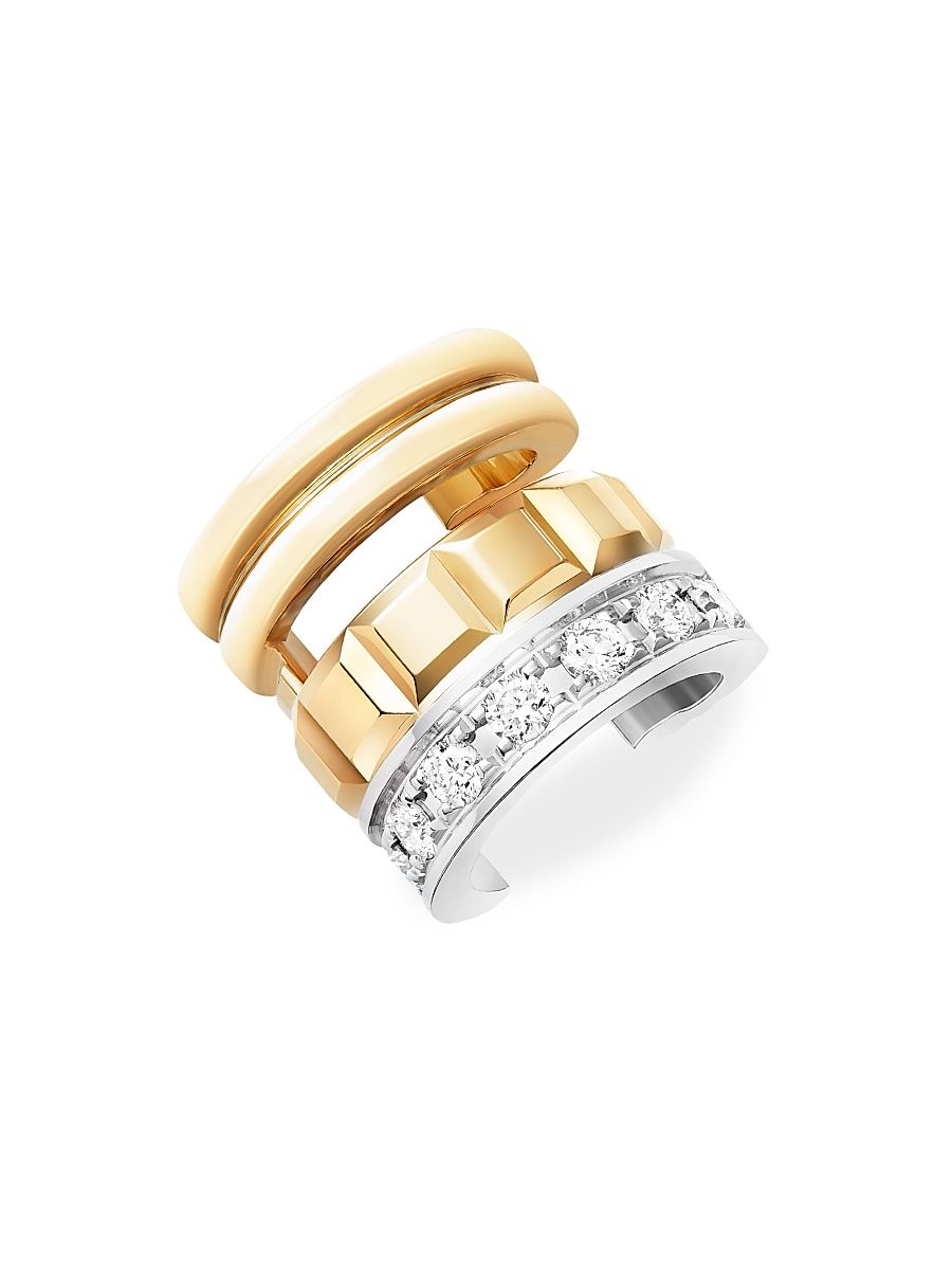 Women's Quatre Radiant Edition Two-Tone 18K Gold & 0.14 TCW Diamond Single Clip-On Earring - Yellow Gold White Gold