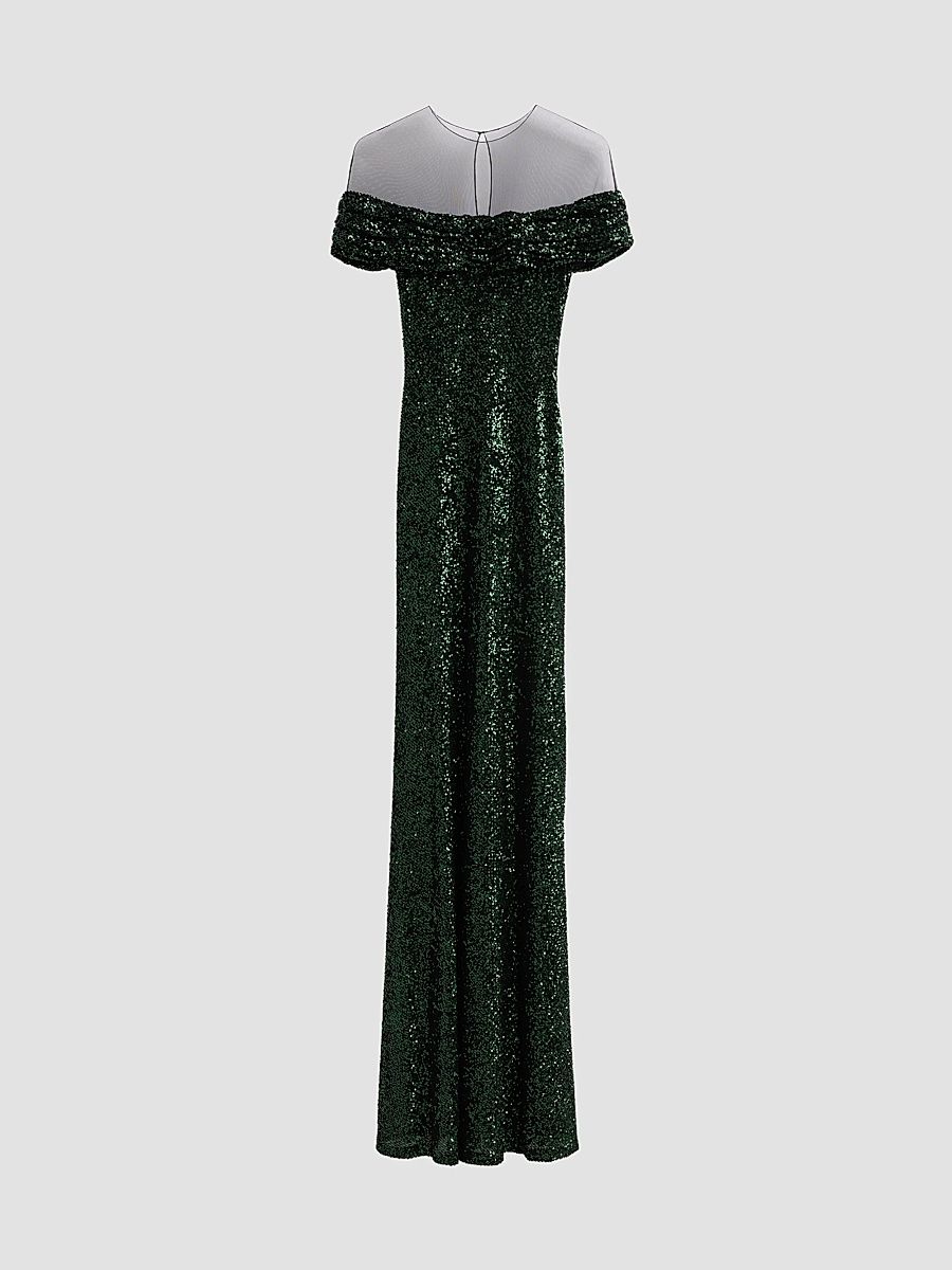 Naeem Khan Women's Off-The-Shoulder Illusion Stretch Sequin Gown - Emerald - Size 10