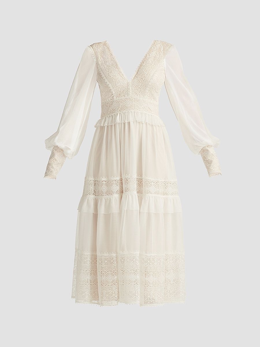 Women's Loic Lace Panel Midi Dress - Ivory Petal - Size 16