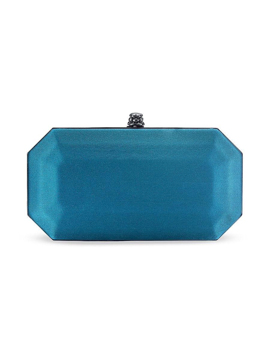 Women's Perry Clutch Small in Satin with Gunmetal Hardware - Blue