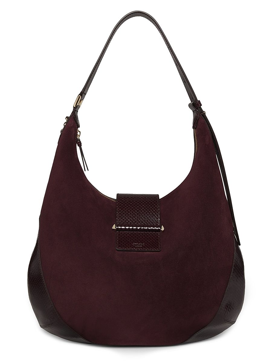 Women's Medium Bar Leather Hobo Bag - Deep Merlot Shiny Gold
