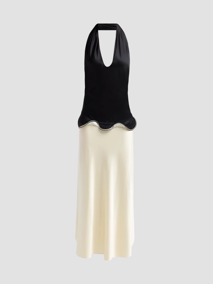 Brandon Maxwell Women's The Romy Halter Colorblocked Gown - Black Chantilly - Size 8