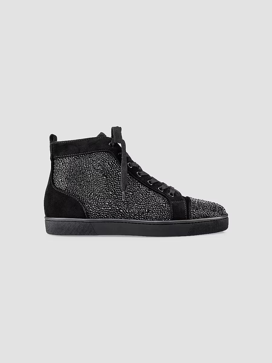 Christian Louboutin Men's Louis Strass High-Top Sneakers - Black - Size 12