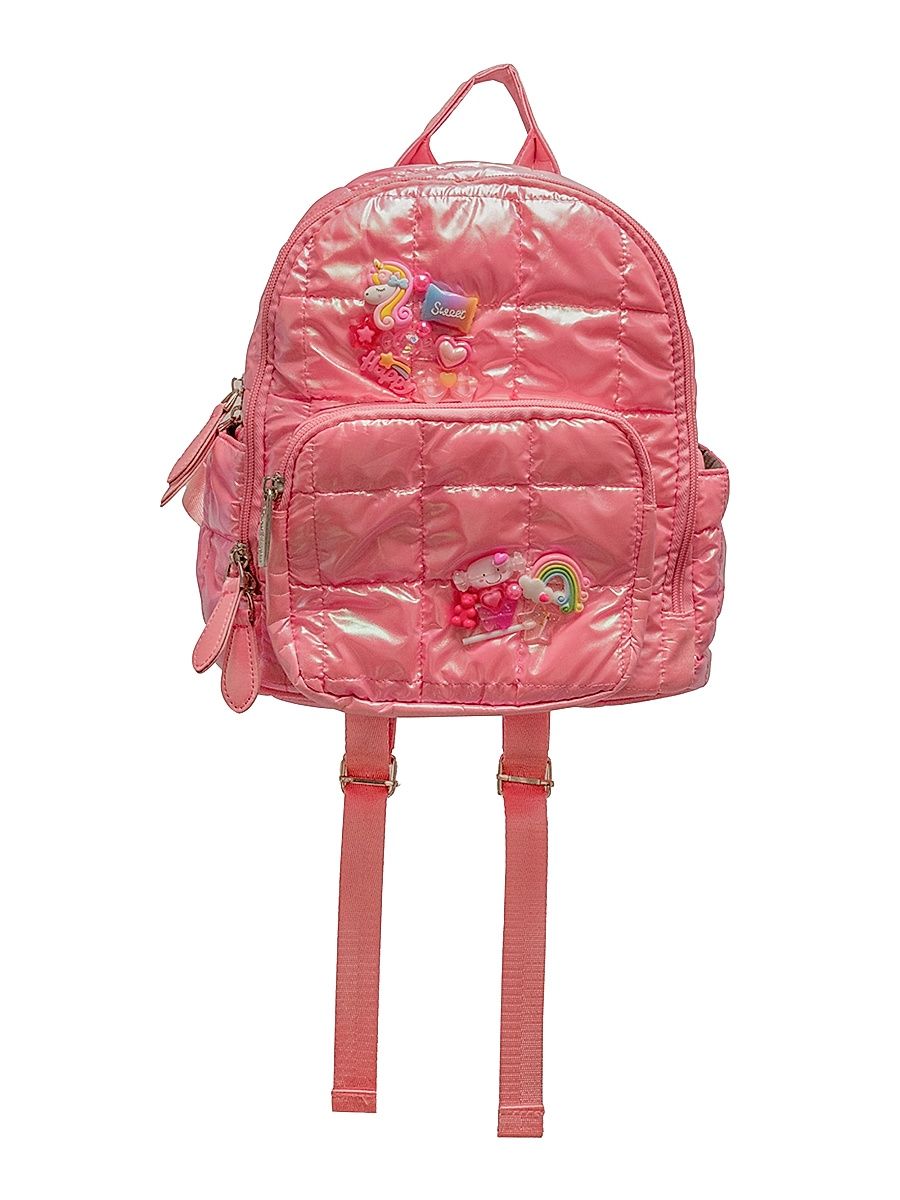 Girl's Charm-Embellished Quilted Puffy Mini Backpack - Pink