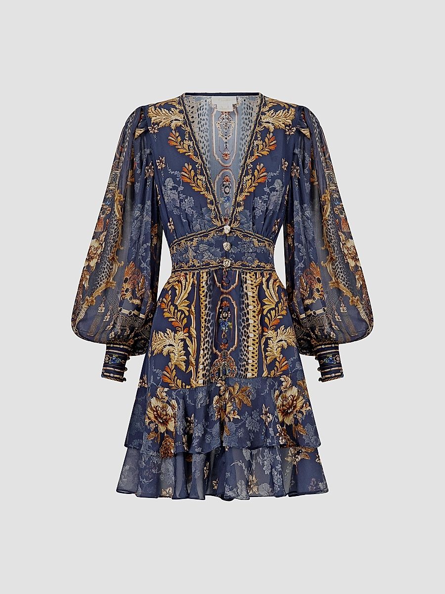 Camilla Women's Notes From The Blue Room Baroque-Print Silk Mini Dress - Navy - Size XXS