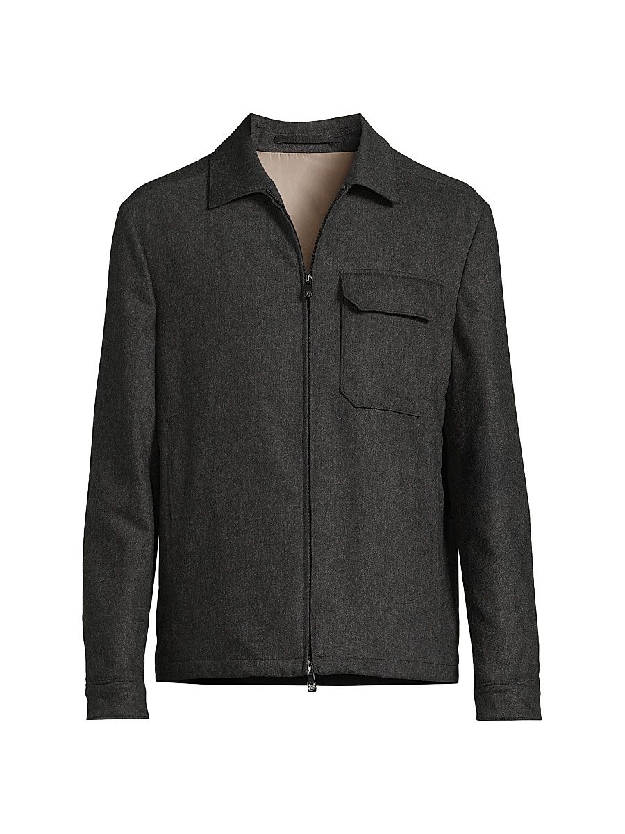 Men's Water-Resistant Wool-Blend Shirt Jacket - Charcoal - Size 48