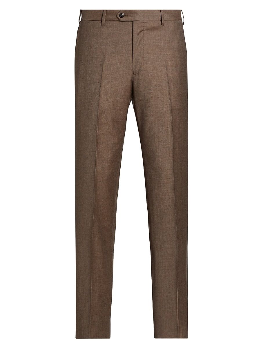 Men's Textured Solid Wool Trousers - Burnt Orange Wool - Size 34