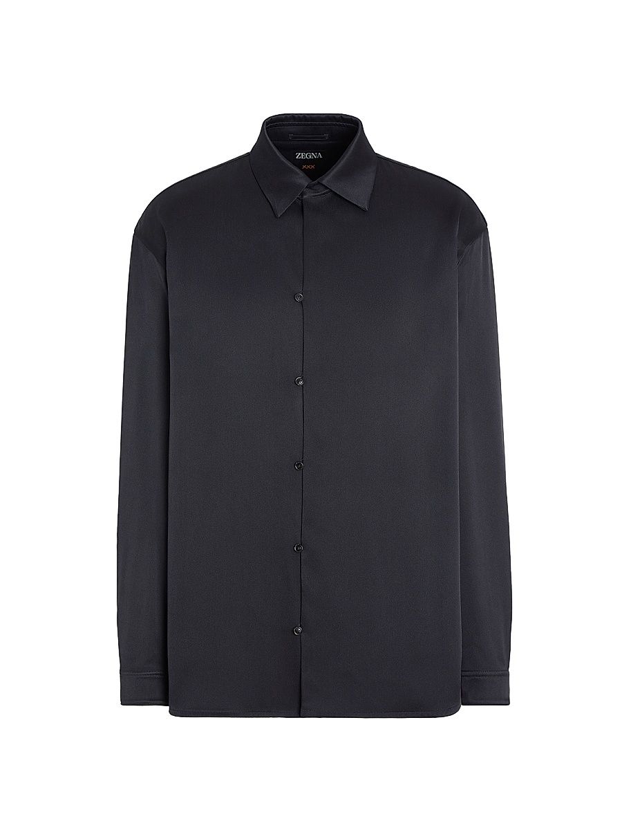 Men's Silk Shirt - Black - Size 17.5
