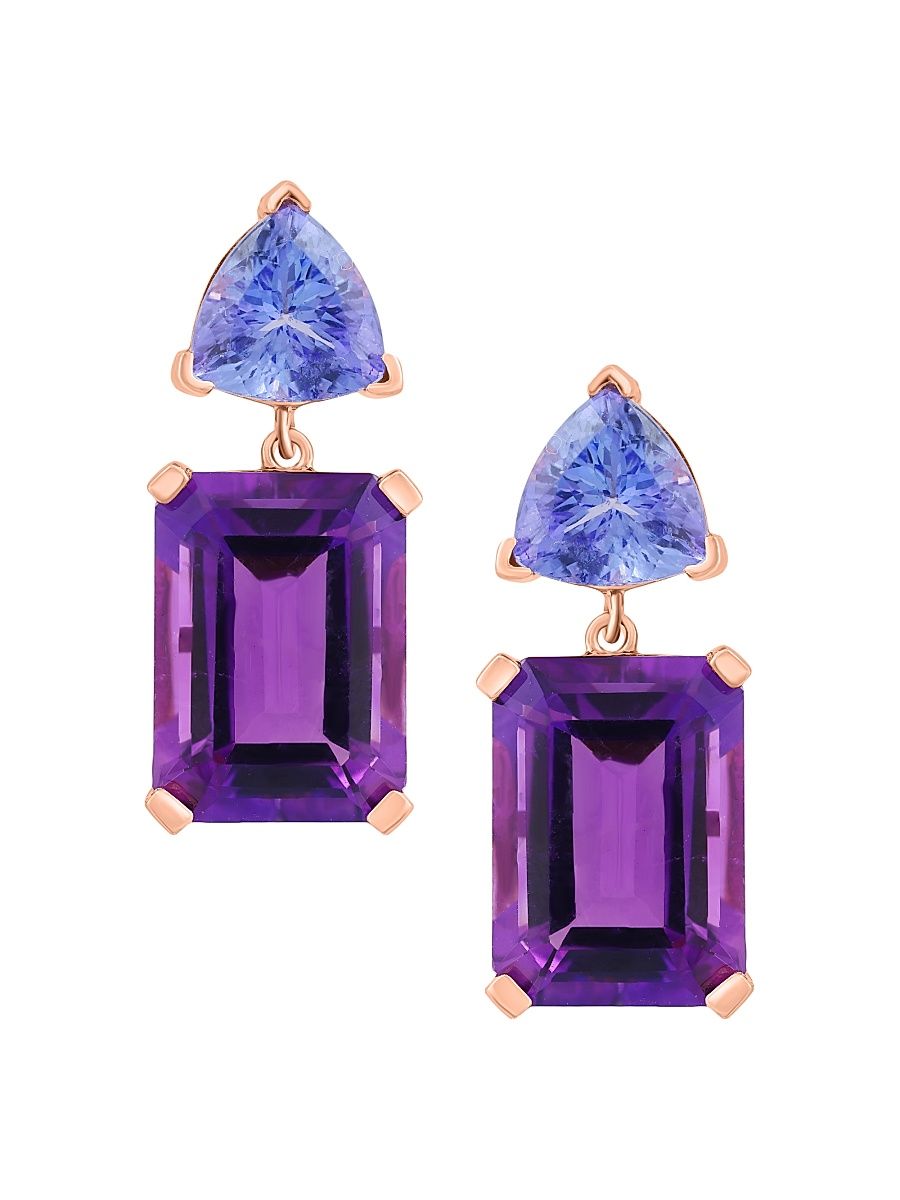 Women's 14K Yellow Gold, Amethyst & Tanzanite Drop Earrings - Yellow Gold