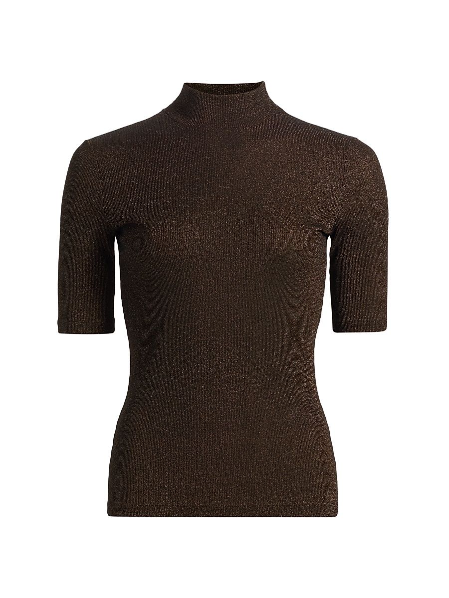 Women's The Metallic Mock Turtleneck Top - Americano - Size XL