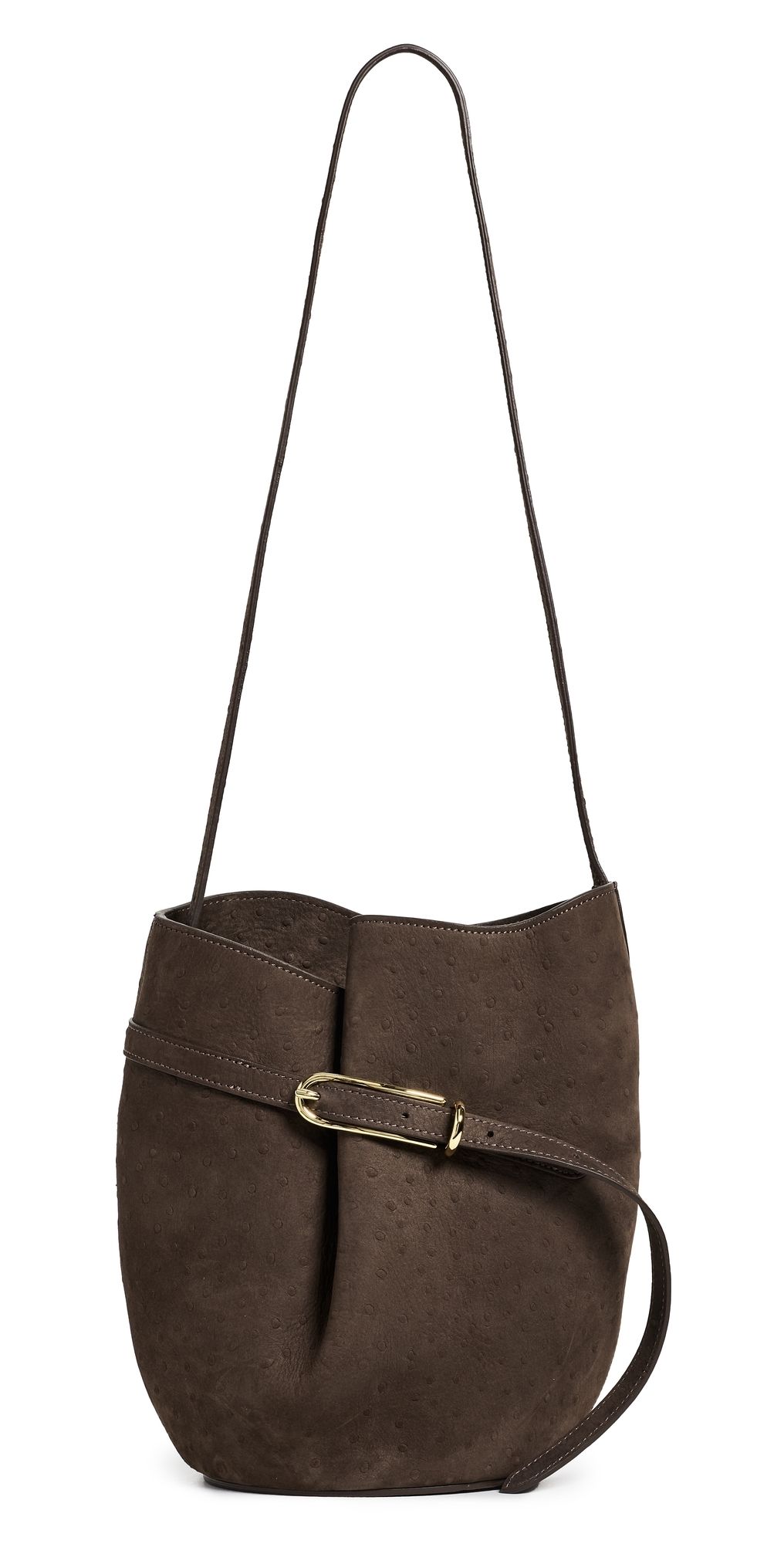 Liffner Belted Bucket Bag Dark Brown Ostrich Emboss One Size