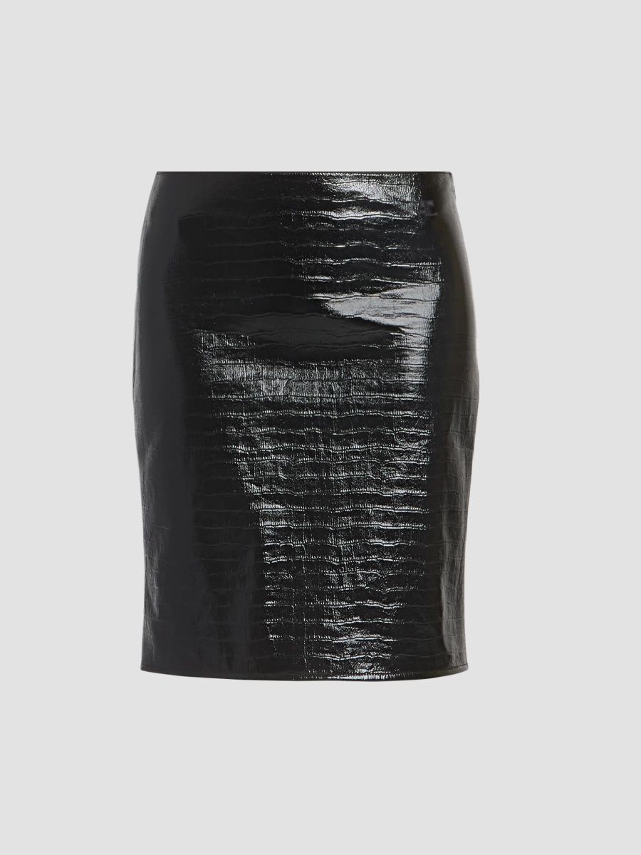 Courreges Women's Crocodile-Embossed Vinyl Knee-Length Skirt - Black - Size 10