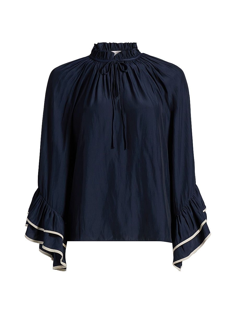 Women's Tieneck Blouse - Navy - Size Large
