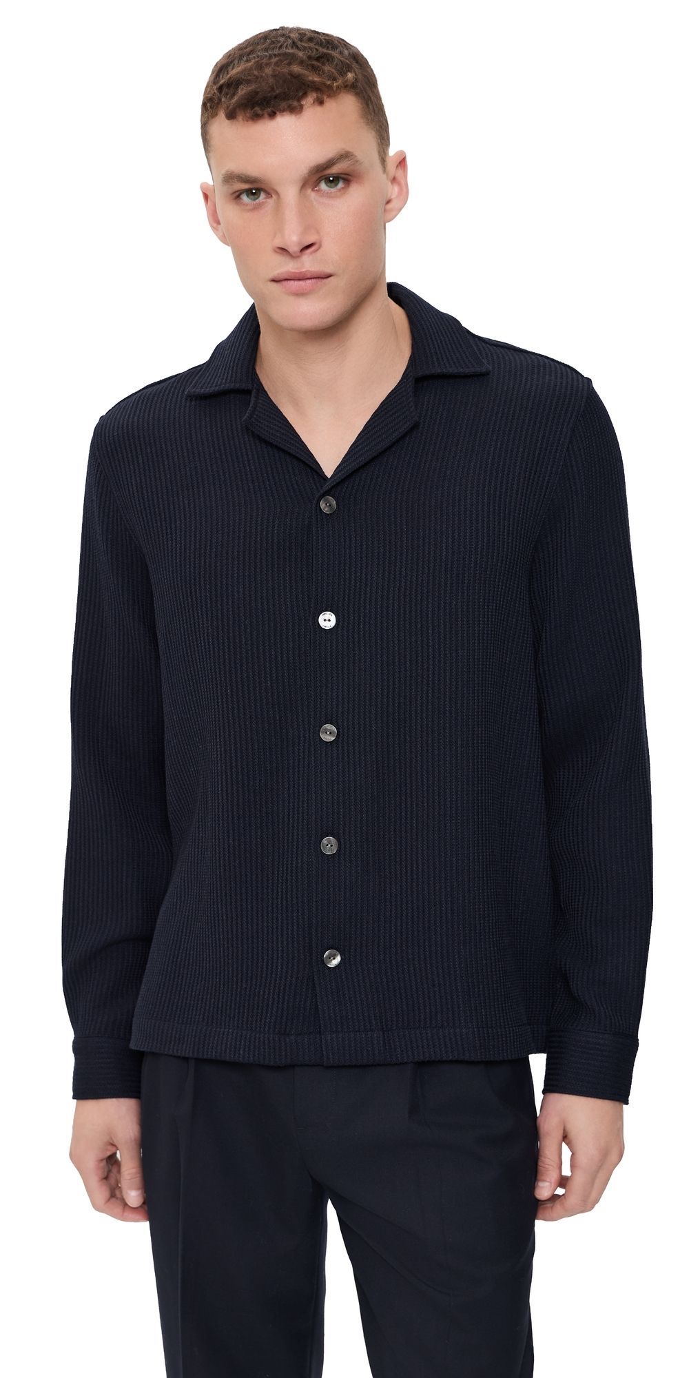 Frescobol Carioca Safra Wool Knitted Camp Collar Shirt Navy M