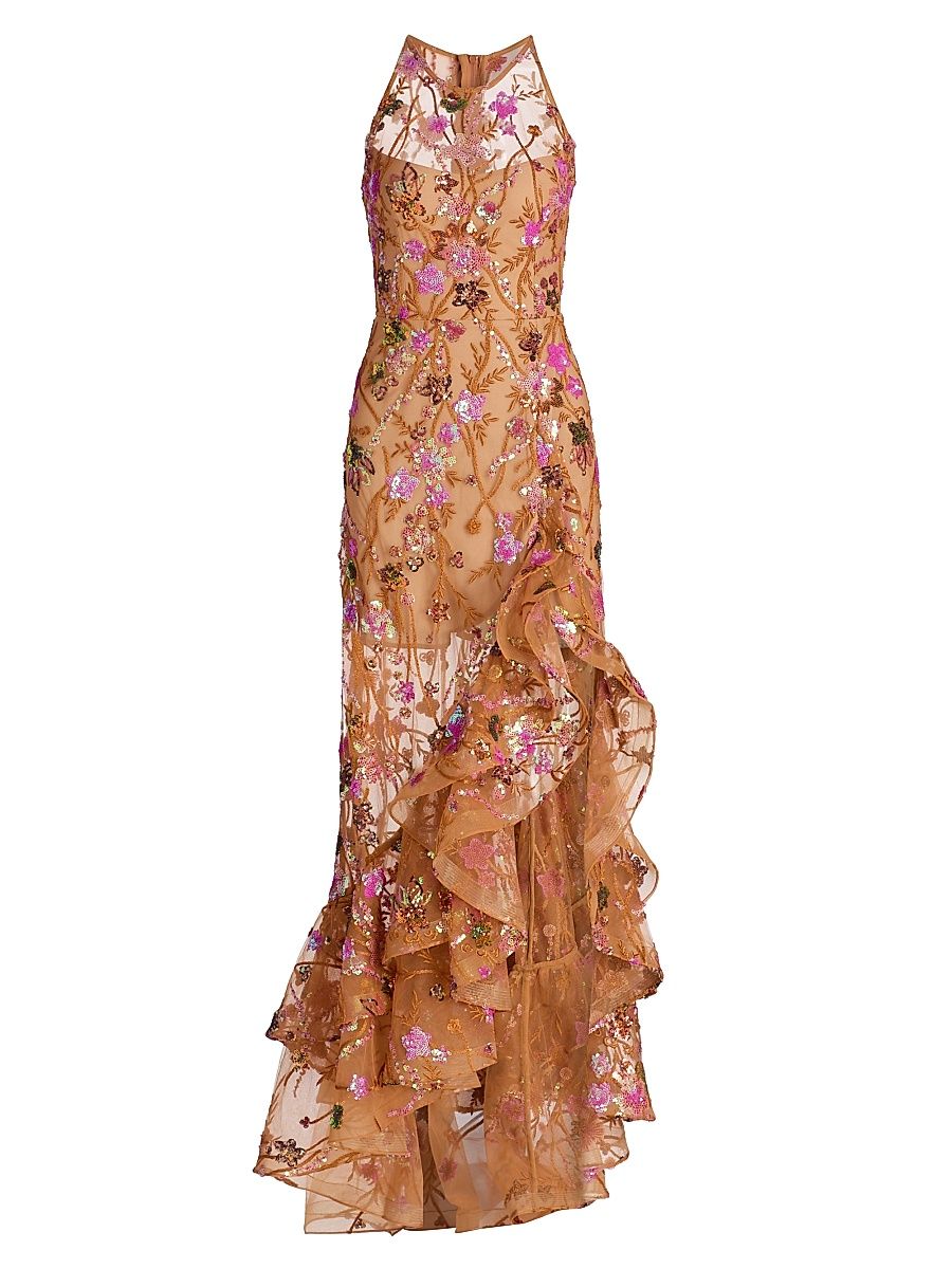 Women's Sicilia Sequined Maxi Dress - Coral Multi - Size Medium