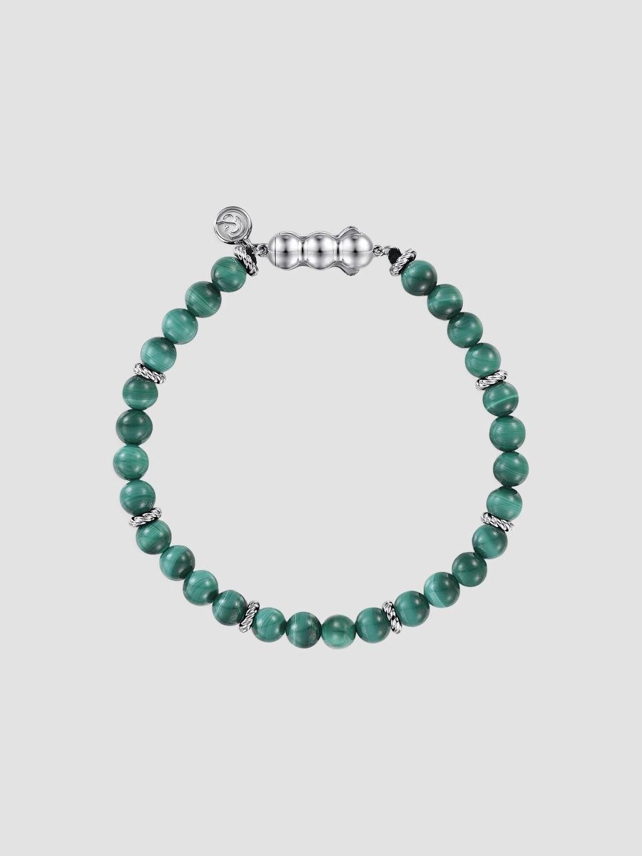 Gabriel & Co Men's Bujukan Sterling Silver & Malachite Beaded Bracelet - Green - Size 8