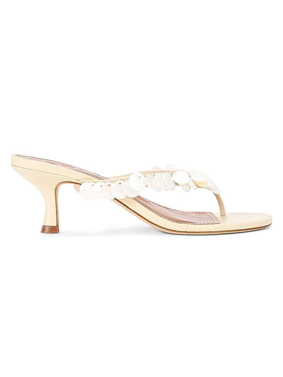 Women's Freja 60MM Leather Kitten-Heel Sandals - Cream - Size 10