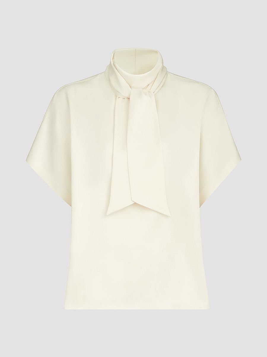 Women's Silk Satin High-Neck T-Shirt with Monili - Fog - Size XXS