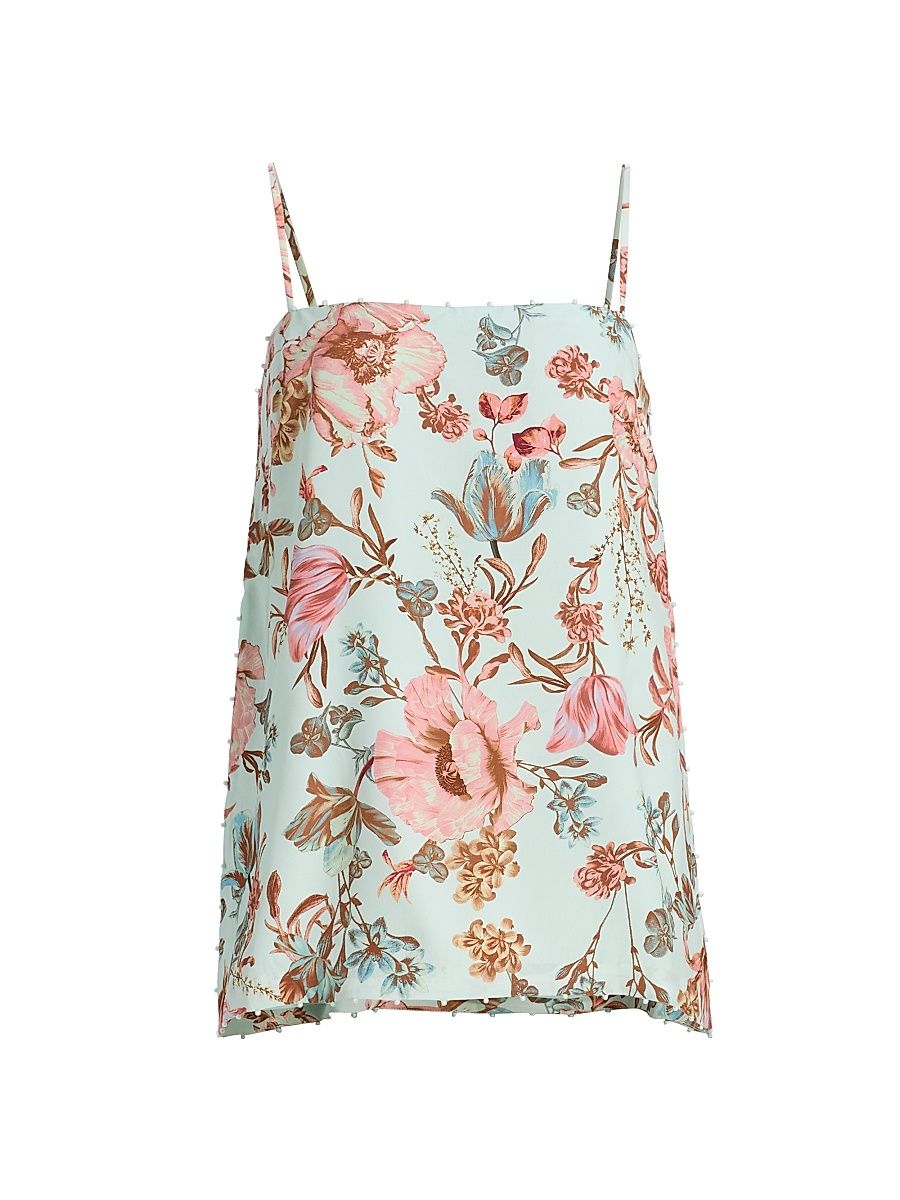 Women's Floral High Slit Top - Blue - Size XL