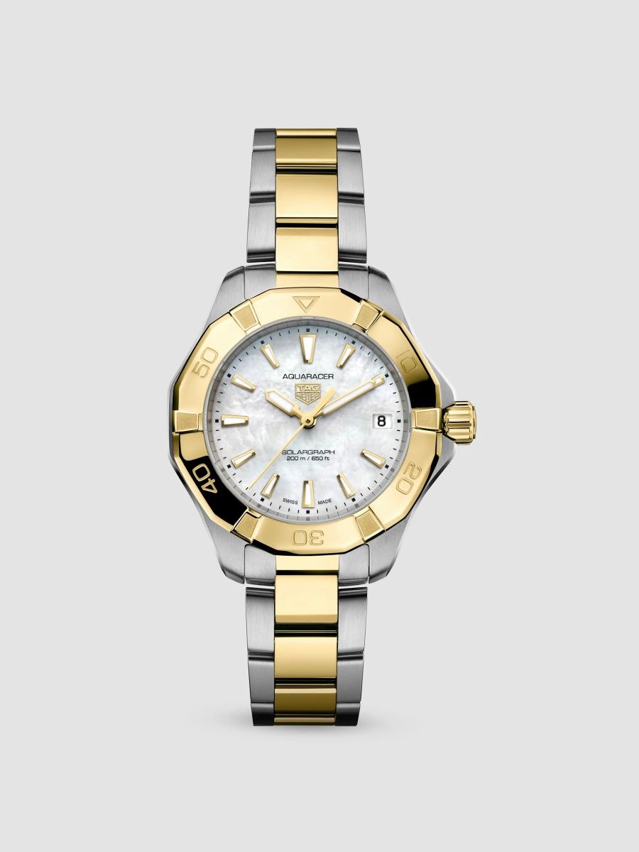 TAG Heuer Women's Aquaracer Professional 200 Solargraph Stainless Steel, 18K-Gold-Plated & Mother-Of-Pearl Bracelet Watch/34MM - Two Tone
