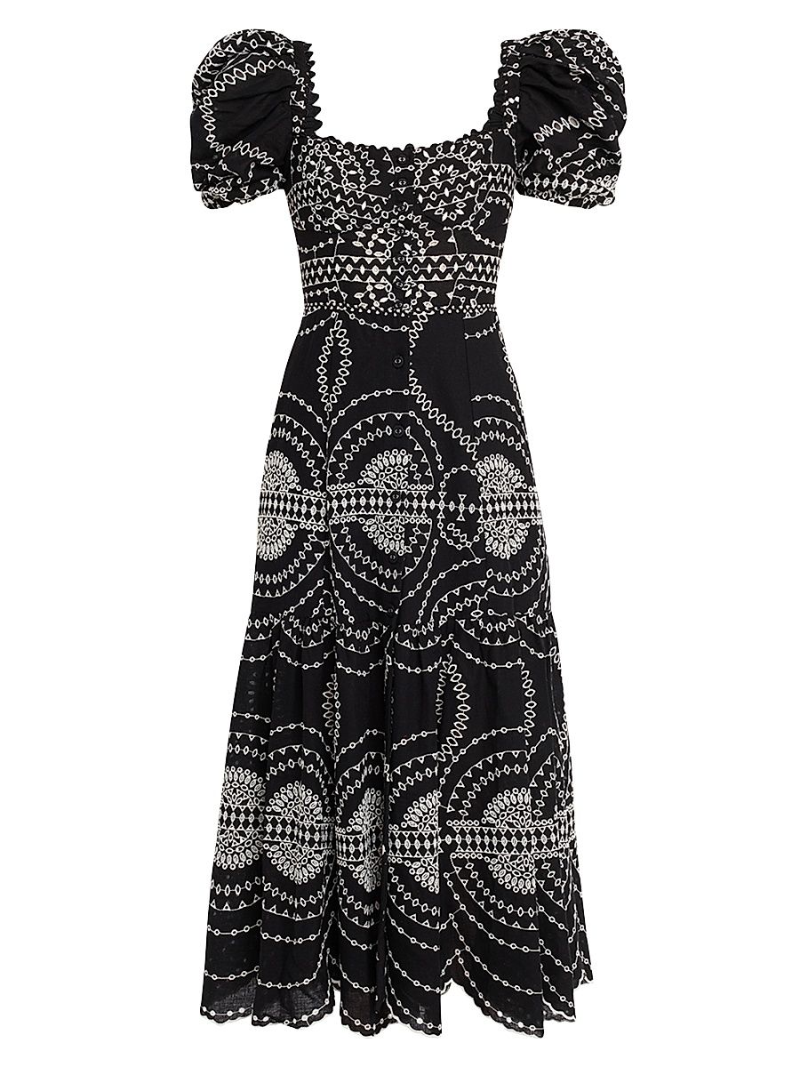 Women's Kaysa Linen-Blend Midi-Dress - Black Multi - Size Large