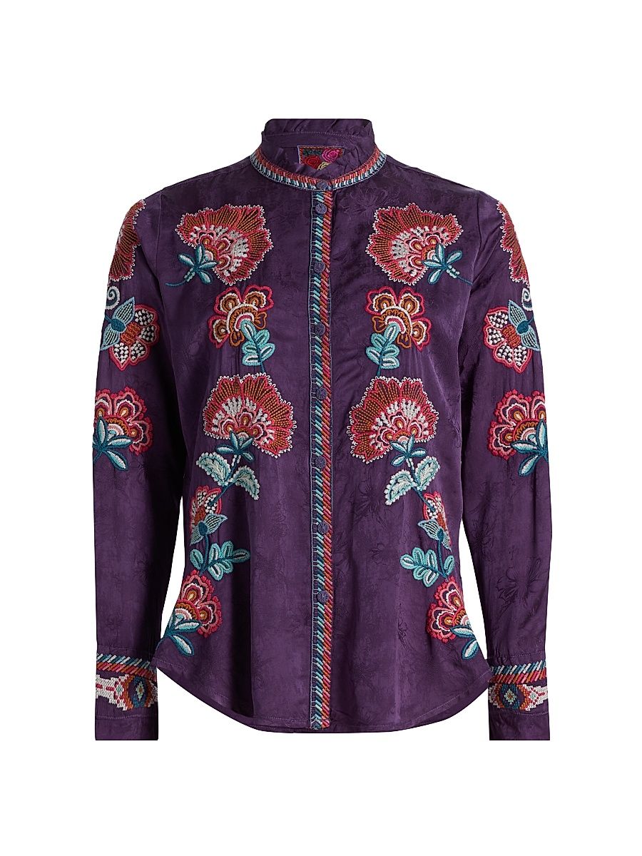 Women's Simone Floral-Embroidered Blouse - Purple Pennant - Size XL