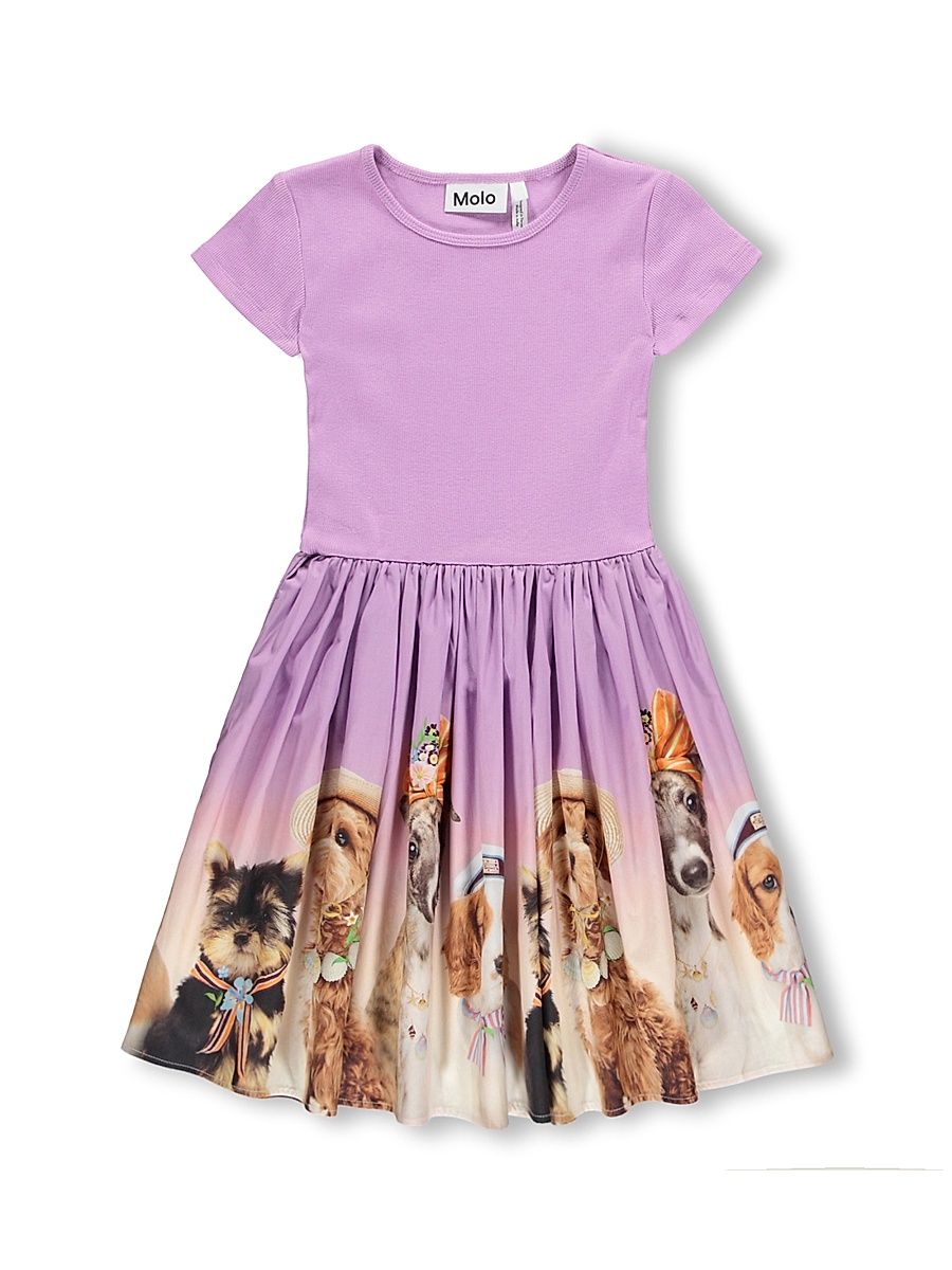 Little Girl's & Girl's Cissa Ribbed Dog Print Dress - Beach Ready - Size 11