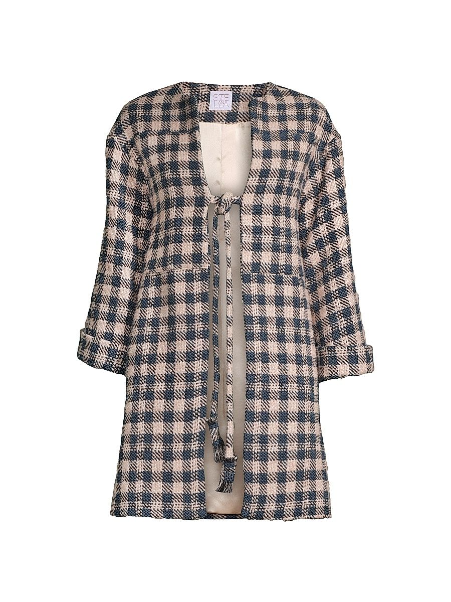 Women's Plaid Cotton-Blend Coat - Grey - Size 8