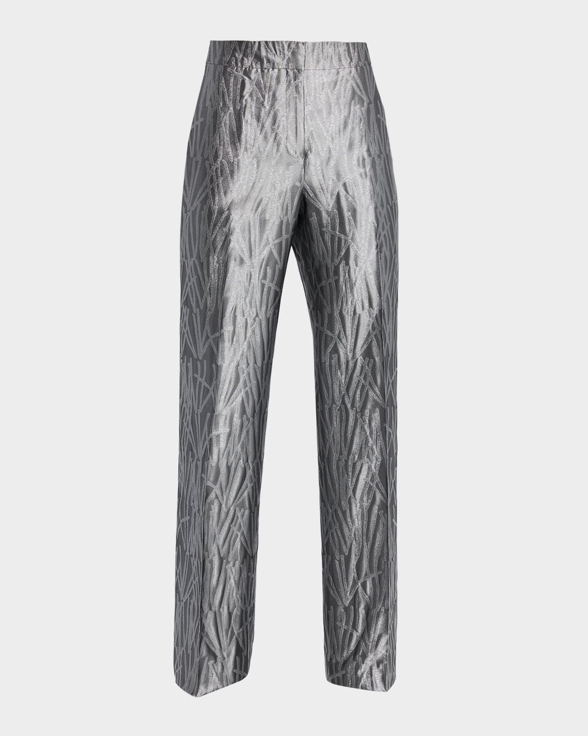 Gates Metallic Jacquard Straight-Leg Pants