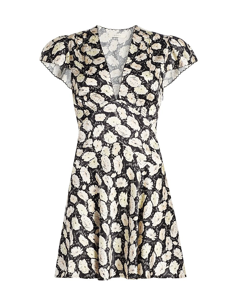 Women's Dianne Floral V-Neck Minidress - Noir Fleurs Danemone - Size XS
