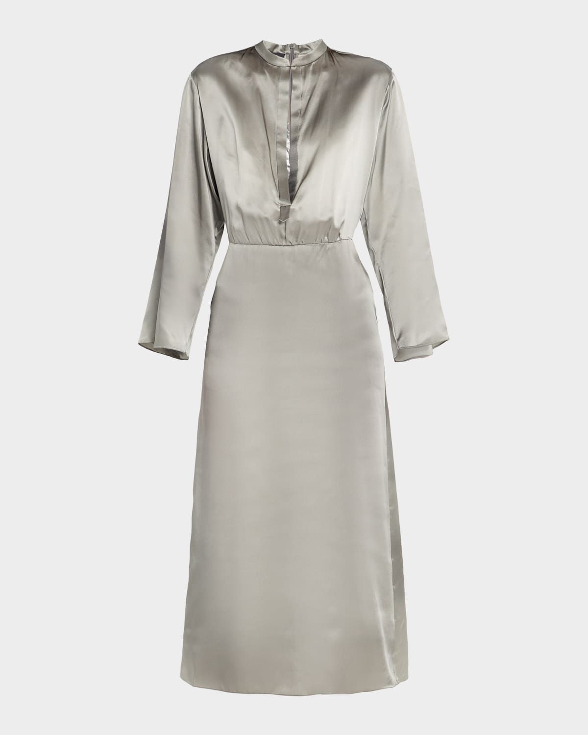 Ombre Print Silk Long-Sleeve Midi Dress