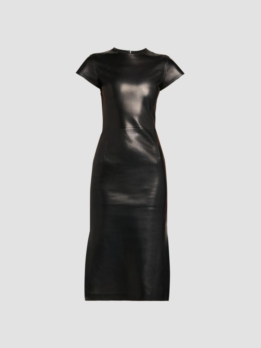 TOM FORD Women's Guanteria Leather Midi Dress - Black - Size 4