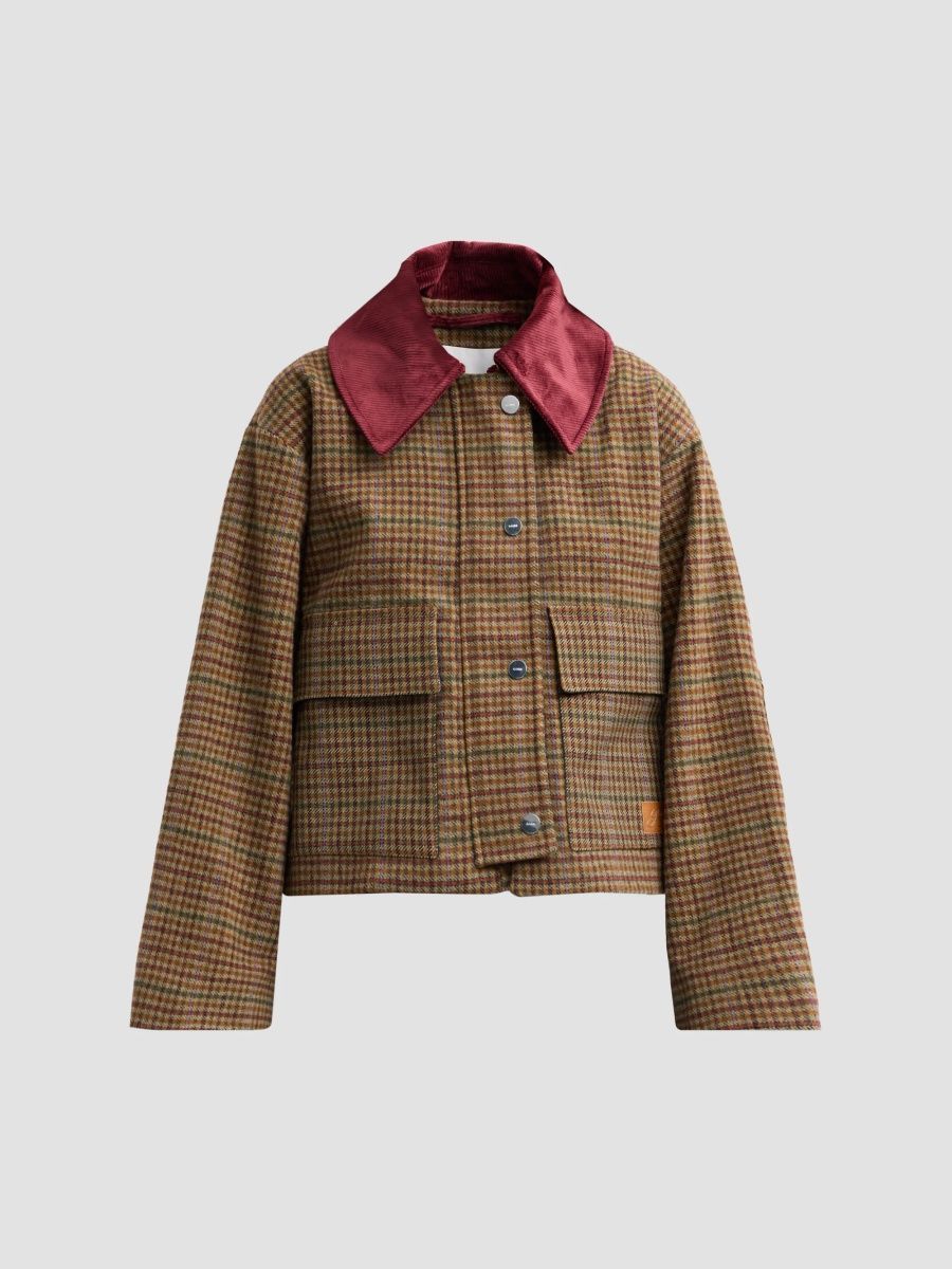 Ganni Women's Heavy Check Twill Short Barn Jacket - Multicolour - Size Large