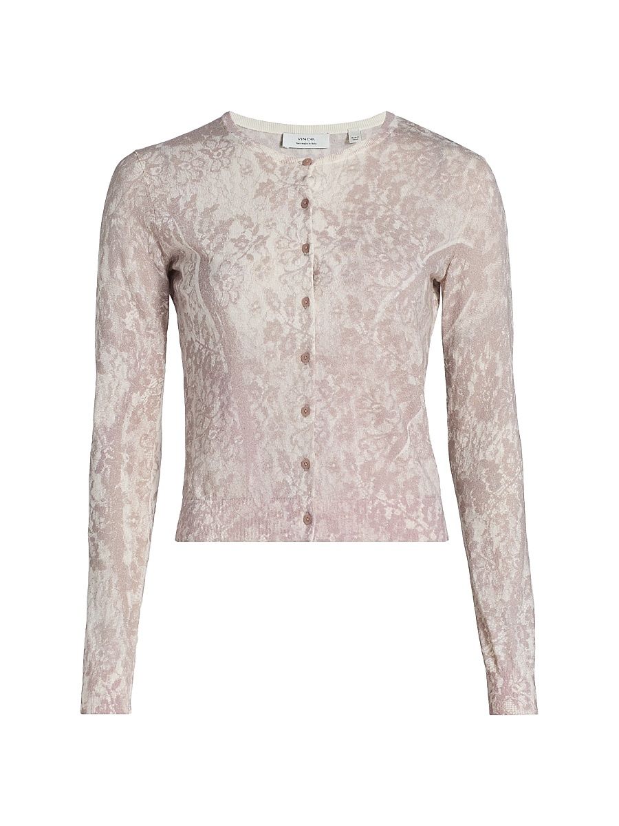 Women's Floral Cotton-Blend Cardigan - Mauve Lilac Lace - Size XXS