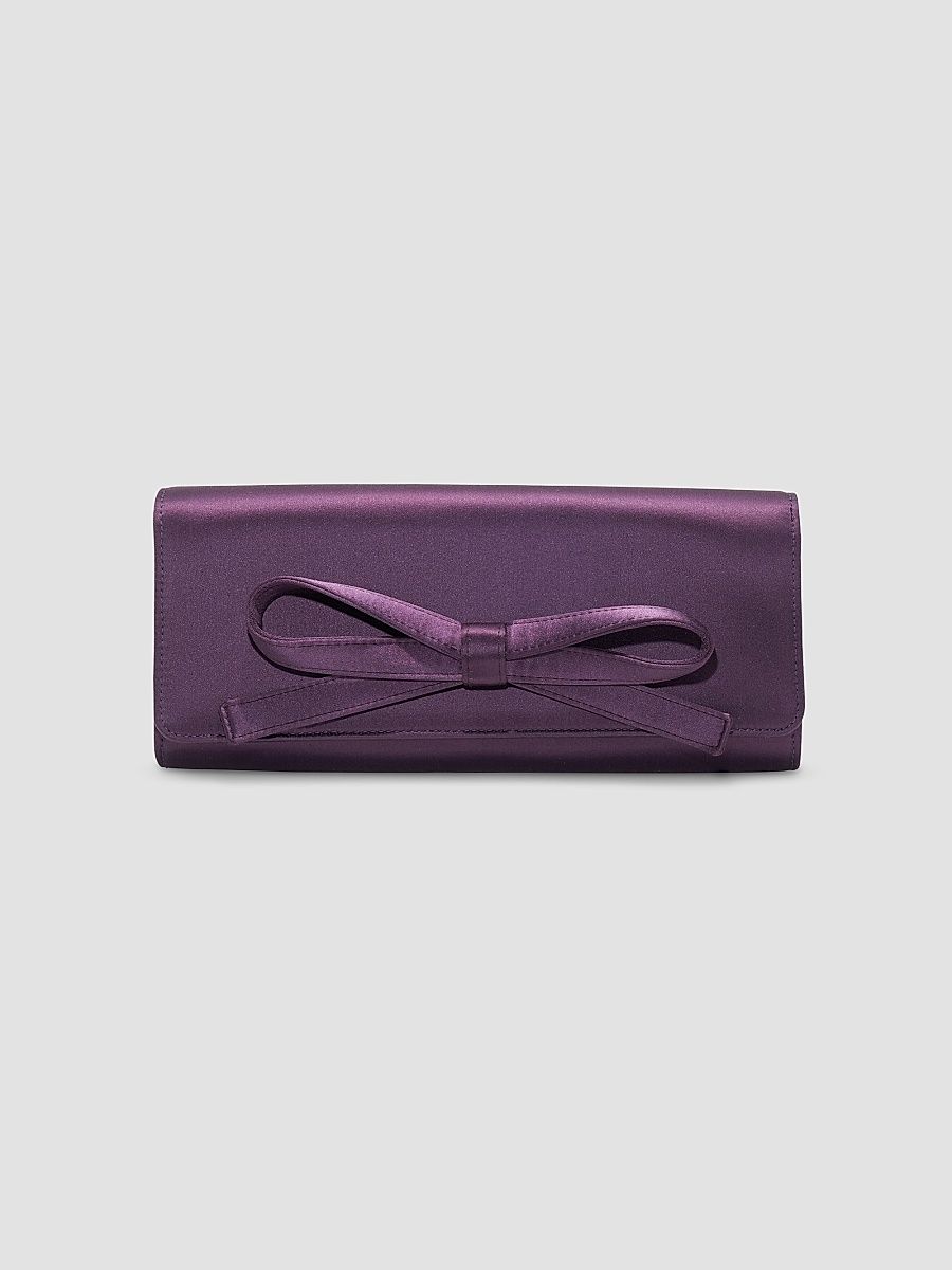 Women's Margaret Bow Satin Clutch - Plum