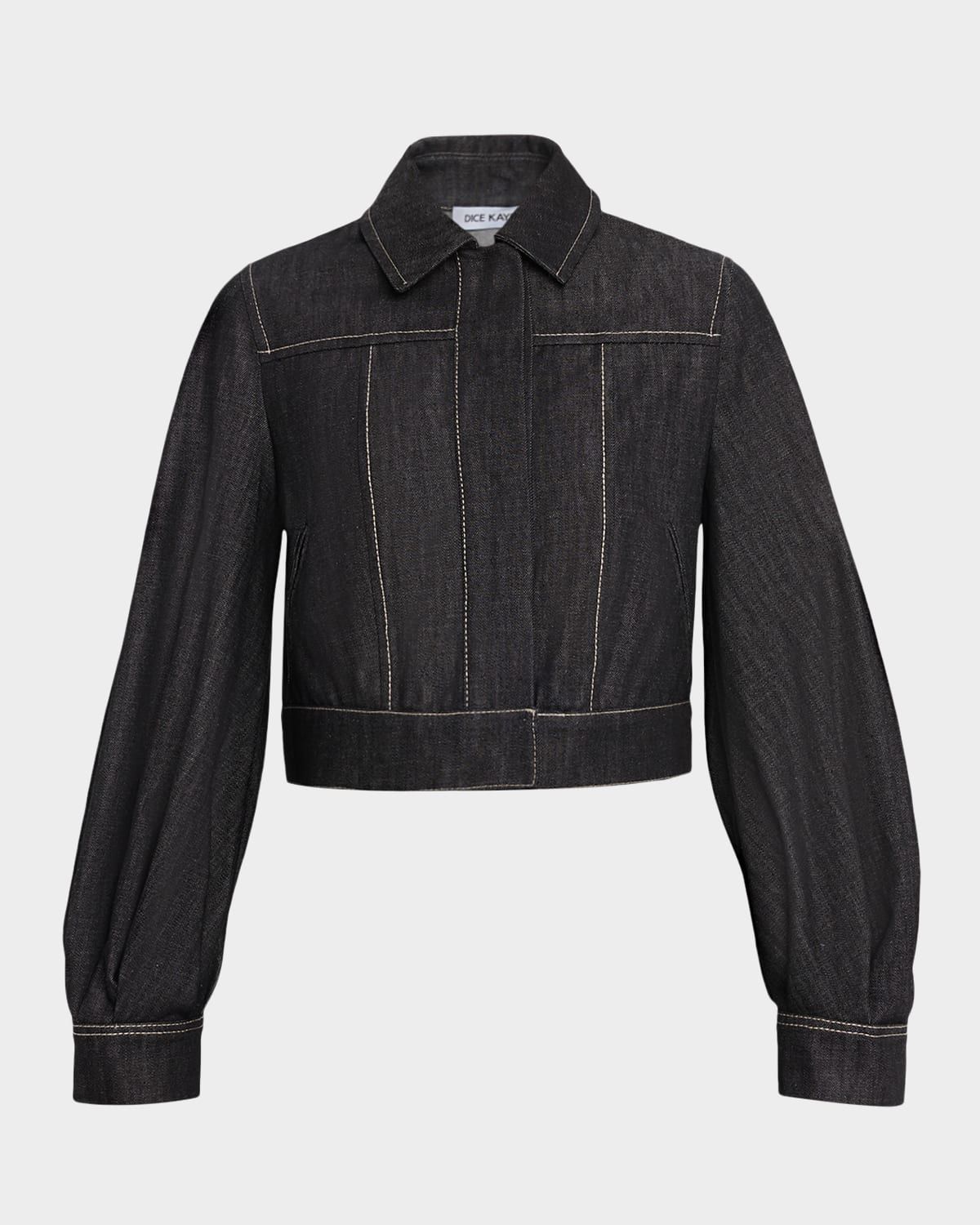 Blouson-Sleeve Crop Denim Jacket