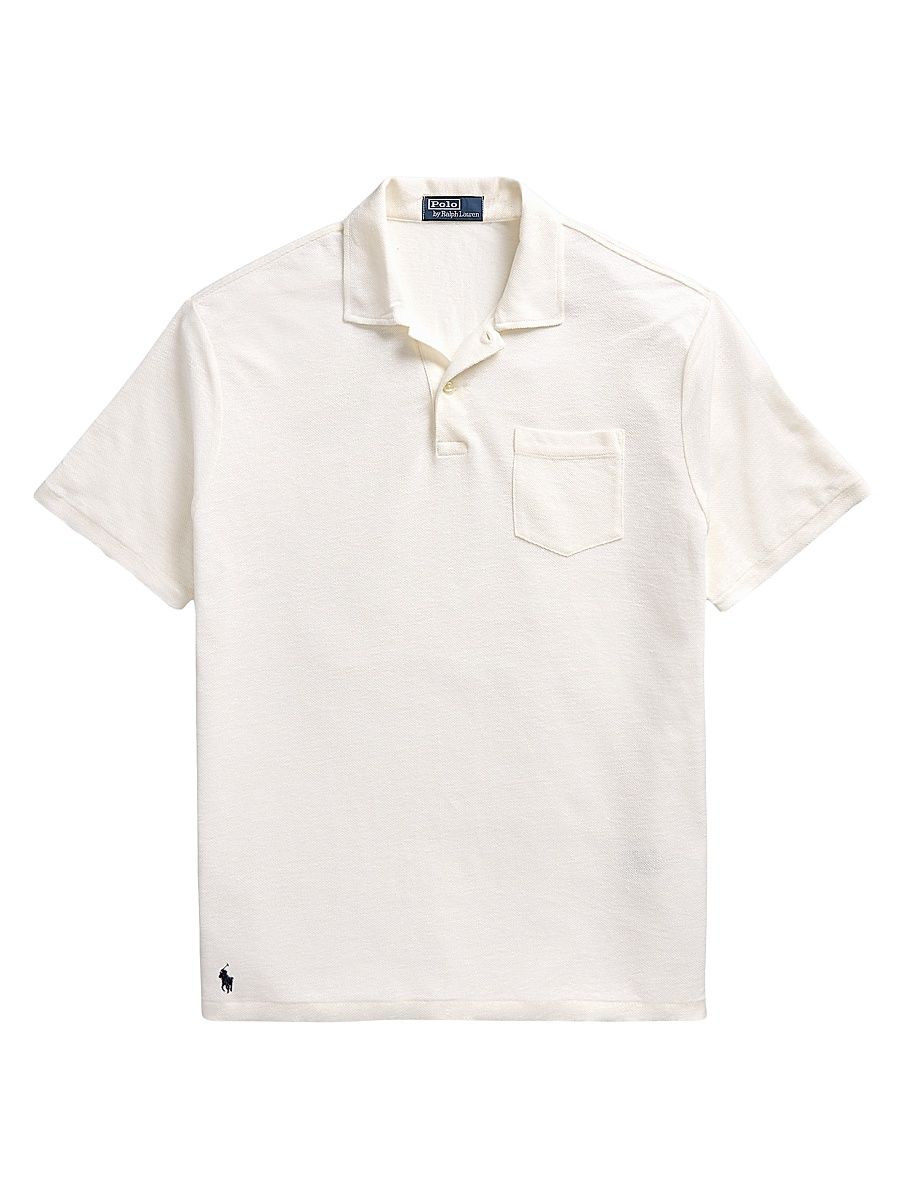 Men's Linen Polo Shirt - White - Size XXL